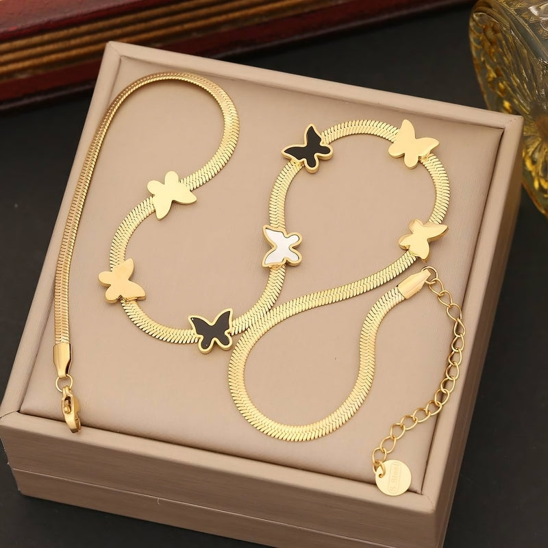 Snake Back Necklace – Gold-Plated 316 Stainless Steel | Delicate Butterfly Charms | Elegant & Eye-Catching