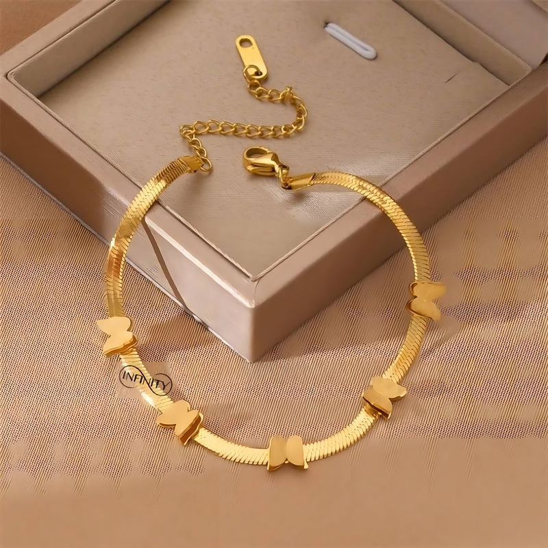 Snake Back Bracelet – 18K Gold-Plated | Decorated with Delicate Butterflies