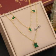 Gold-Plated Necklace  2-Layer  with Green Emerald Stones | Elegant & Timeless