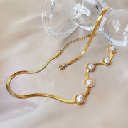 Gold-Plated Snake Back Necklace with Pearl Beads | 45 cm | Elegant Stainless Steel Design