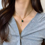 Gold-Plated necklace with Green Emerald Stone | 316 Stainless Steel