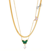 Snake Back Necklace – Gold Plated with Butterflies | 2 Layers | 316 Stainless Steel