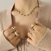 Snake Back Necklace – Gold Plated with Green Emerald Lobes | 316 Stainless Steel