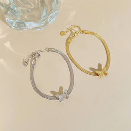 Snake Back Anklet – Butterfly Detail | 316 Stainless Steel – 22 cm