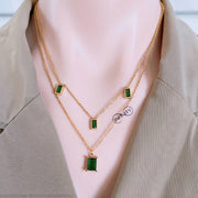 Gold-Plated Necklace  2-Layer  with Green Emerald Stones | Elegant & Timeless