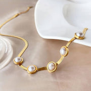 Gold-Plated Snake Back Necklace with Pearl Beads | 45 cm | Elegant Stainless Steel Design