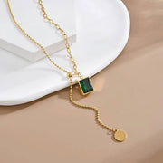Gold-Plated necklace with Green Emerald Stone | 316 Stainless Steel