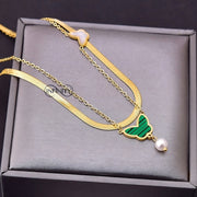 Snake Back Necklace – Gold Plated with Butterflies | 2 Layers | 316 Stainless Steel