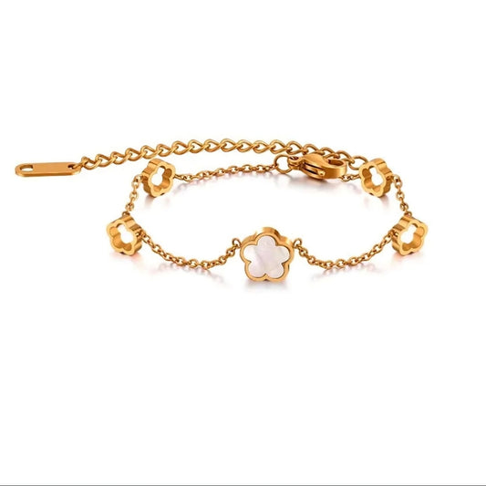 Gold-Plated Bracelet with Van Cleef Roses – 316 Stainless Steel