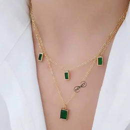 Gold-Plated Necklace  2-Layer  with Green Emerald Stones | Elegant & Timeless