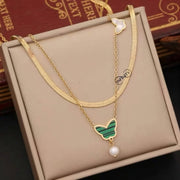 Snake Back Necklace – Gold Plated with Butterflies | 2 Layers | 316 Stainless Steel