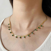 Snake Back Necklace – Gold Plated with Green Emerald Lobes | 316 Stainless Steel