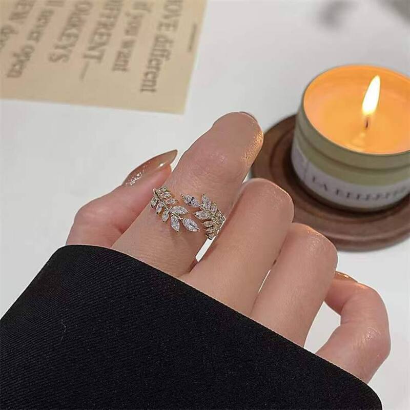 Gold-Plated Ring with Diamond Zircon Lobes – Tree Shape | Stainless Steel 316