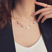 Gold-Plated Snake Back Necklace with Pearl Beads | 45 cm | Elegant Stainless Steel Design