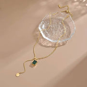 Gold-Plated necklace with Green Emerald Stone | 316 Stainless Steel