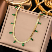 Snake Back Necklace – Gold Plated with Green Emerald Lobes | 316 Stainless Steel