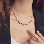 Gold-Plated Snake Back Necklace with Pearl Beads | 45 cm | Elegant Stainless Steel Design