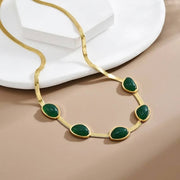 Snake Back Necklace – Gold-Plated with Green Emerald Lobes | 316 Stainless Steel | 45cm
