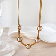 Gold-Plated Snake Back Necklace with Pearl Beads | 45 cm | Elegant Stainless Steel Design