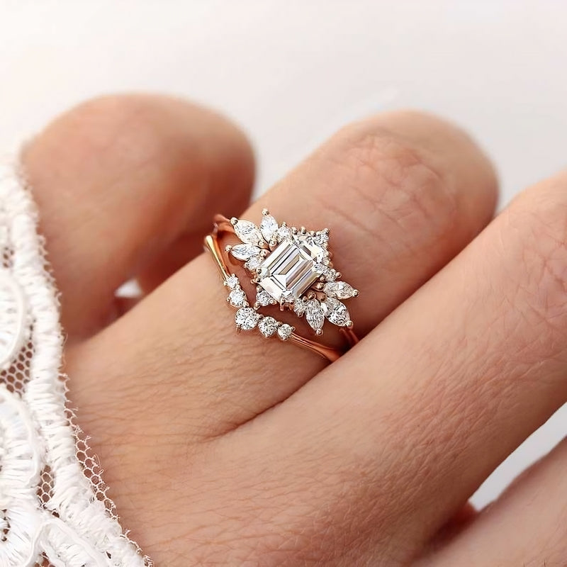 Exclusive – 925 Sterling Silver Ring | Gold Plated with Square Zircon Stone &amp; Sparkling Lobes