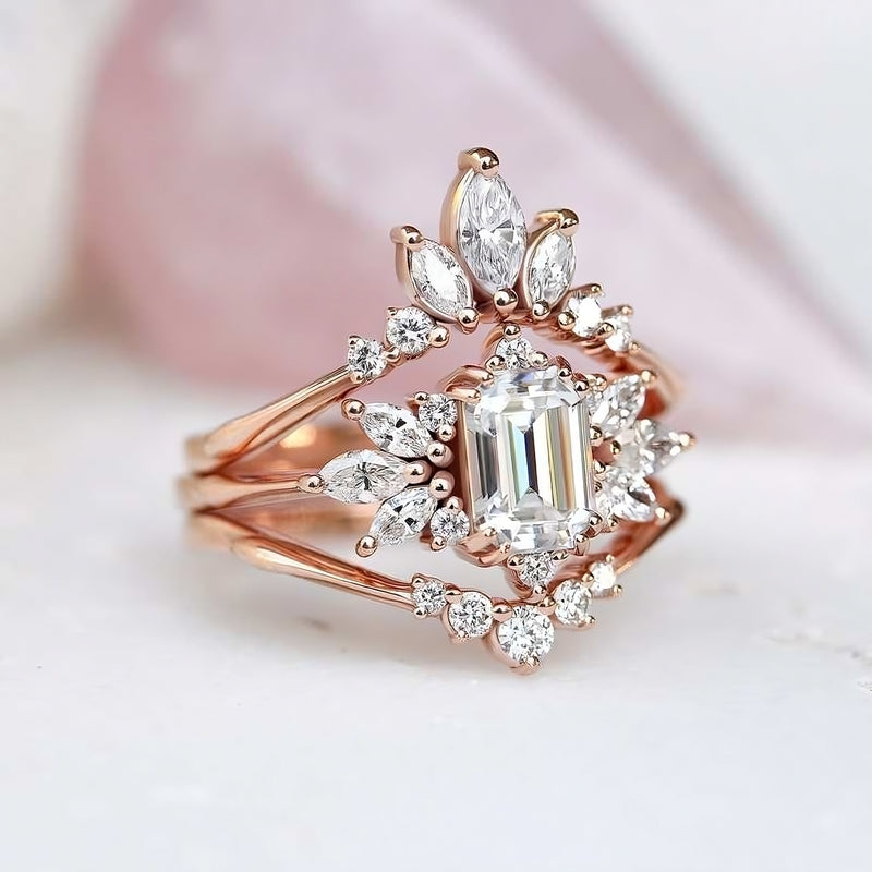 Exclusive – 925 Sterling Silver Ring | Gold Plated with Square Zircon Stone &amp; Sparkling Lobes
